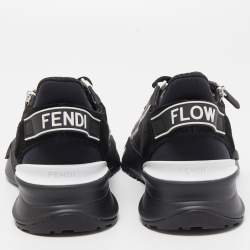 Pre Owned Fendi Black Leather and Mesh Flow Low Top Sneakers Size 35
