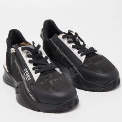 Pre Owned Fendi Black Leather and Mesh Flow Low Top Sneakers Size 35