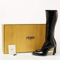 Pre Owned Fendi Black Patent Leather Knee Length Boots Size 38.5