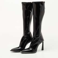 Pre Owned Fendi Black Patent Leather Knee Length Boots Size 38.5