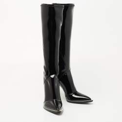 Pre Owned Fendi Black Patent Leather Knee Length Boots Size 38.5