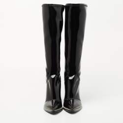 Pre Owned Fendi Black Patent Leather Knee Length Boots Size 38.5