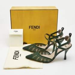 Pre Owned Fendi Green Mesh and Leather Colibri Pumps Size 39