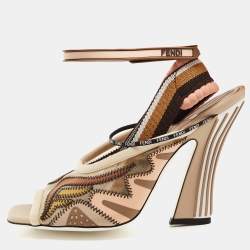 Fendi Multicolor Rubber And Fabric Ankle Strap Sandals Size 40