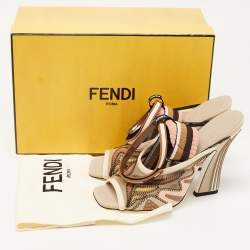 Fendi Multicolor Rubber And Fabric Ankle Strap Sandals Size 40