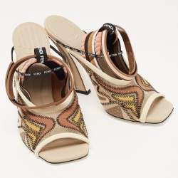 Fendi Multicolor Rubber And Fabric Ankle Strap Sandals Size 40