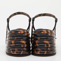 Pre Owned Fendi Tobacco/Black Croc Embossed Leather and Canvas Promenade FF Motif Slingback Sandals Size 37.5