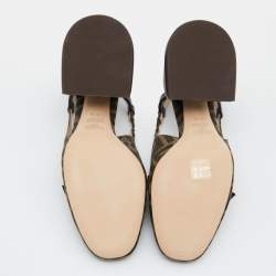 Pre Owned Fendi Tobacco/Black Croc Embossed Leather and Canvas Promenade FF Motif Slingback Sandals Size 37.5