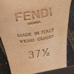 Pre Owned Fendi Tobacco/Black Croc Embossed Leather and Canvas Promenade FF Motif Slingback Sandals Size 37.5
