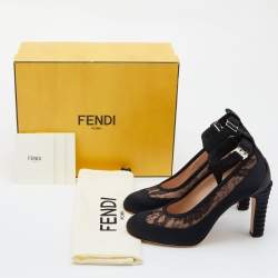 Pre Owned Fendi Black/Pink Lace and Satin Promenade Pumps Size 40
