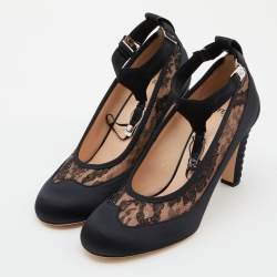 Pre Owned Fendi Black/Pink Lace and Satin Promenade Pumps Size 40