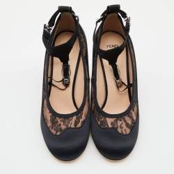 Pre Owned Fendi Black/Pink Lace and Satin Promenade Pumps Size 40