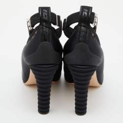 Pre Owned Fendi Black/Pink Lace and Satin Promenade Pumps Size 40