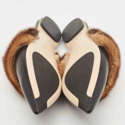 Pre Owned Fendi Black/Brown Leather and FF Fur Pointed Toe Flat Mules Size 37