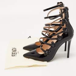 Pre Owned Fendi Black Patent Leather Flowerland Strappy Pumps Size 39