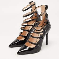 Pre Owned Fendi Black Patent Leather Flowerland Strappy Pumps Size 39