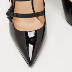 Pre Owned Fendi Black Patent Leather Flowerland Strappy Pumps Size 39