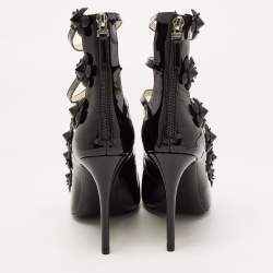 Pre Owned Fendi Black Patent Leather Flowerland Strappy Pumps Size 39