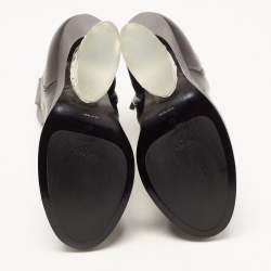 Pre Owned Fendi Navy Black Leather Ffreedom Wedge Ankle Boots Size 40