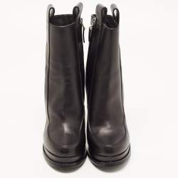 Pre Owned Fendi Navy Black Leather Ffreedom Wedge Ankle Boots Size 40