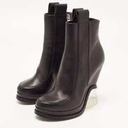 Pre Owned Fendi Navy Black Leather Ffreedom Wedge Ankle Boots Size 40