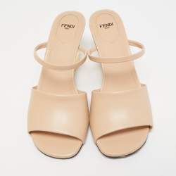 Pre Owned Fendi Beige Leather Fendi First Slide Sandals Size 39