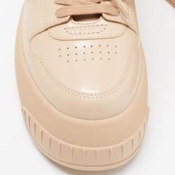 Pre Owned Fendi Beige Leather Fashion Show Platform Sneakers Size 39.5