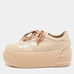 Pre Owned Fendi Beige Leather Fashion Show Platform Sneakers Size 39.5