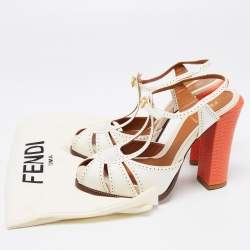 Pre Owned Fendi White Patent Leather Cut Out Ankle Strap Sandals Size 40