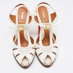Pre Owned Fendi White Patent Leather Cut Out Ankle Strap Sandals Size 40