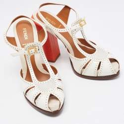 Pre Owned Fendi White Patent Leather Cut Out Ankle Strap Sandals Size 40