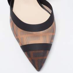Pre Owned Fendi Brown/Black Zucca Mesh and Leather Colibri Pumps Size 38