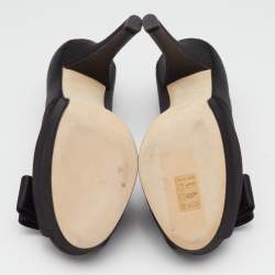 Pre Owned Fendi Black Satin Bow Peep Toe Platform Pumps Size 37