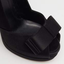 Pre Owned Fendi Black Satin Bow Peep Toe Platform Pumps Size 37