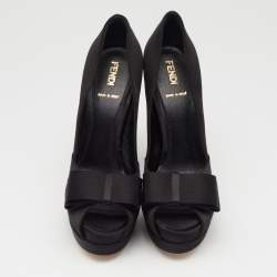 Pre Owned Fendi Black Satin Bow Peep Toe Platform Pumps Size 37