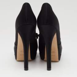 Pre Owned Fendi Black Satin Bow Peep Toe Platform Pumps Size 37