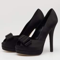 Pre Owned Fendi Black Satin Bow Peep Toe Platform Pumps Size 37