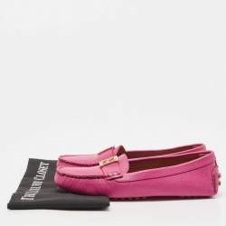 Fendi Pink Leather FF Buckle Slip On Loafers Size 38