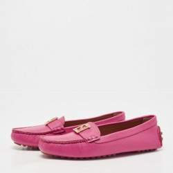 Fendi Pink Leather FF Buckle Slip On Loafers Size 38