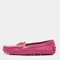 Fendi Pink Leather FF Buckle Slip On Loafers Size 38
