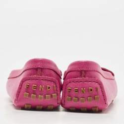 Fendi Pink Leather FF Buckle Slip On Loafers Size 38