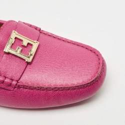 Fendi Pink Leather FF Buckle Slip On Loafers Size 38