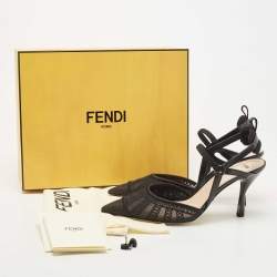 مملوكة مسبقًا Fendi Black Lace and Leather Colibri Lite Slingback Pumps Size 40