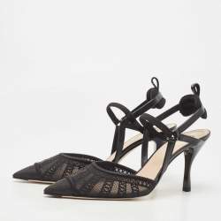 مملوكة مسبقًا Fendi Black Lace and Leather Colibri Lite Slingback Pumps Size 40