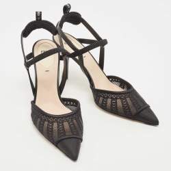 مملوكة مسبقًا Fendi Black Lace and Leather Colibri Lite Slingback Pumps Size 40