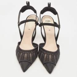مملوكة مسبقًا Fendi Black Lace and Leather Colibri Lite Slingback Pumps Size 40