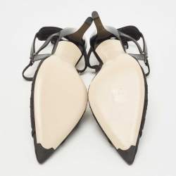 مملوكة مسبقًا Fendi Black Lace and Leather Colibri Lite Slingback Pumps Size 40