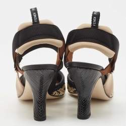 Pre Owned Fendi Black/Beige Raffia and Canvas Colibri  Pumps Size 40