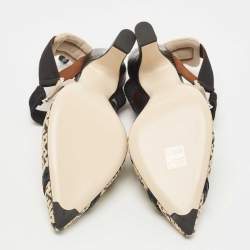Pre Owned Fendi Black/Beige Raffia and Canvas Colibri  Pumps Size 40