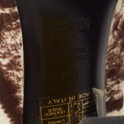 Pre Owned Fendi Brown Print Calf Hair And Fox Fur Block Heel Pumps Size 40